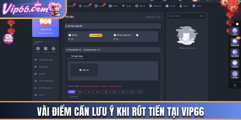 Vài điểm cần chú ý khi rút tiền tại Vip66